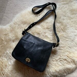 COACH Black Leather Classic Flap Crossbody Bag Purse